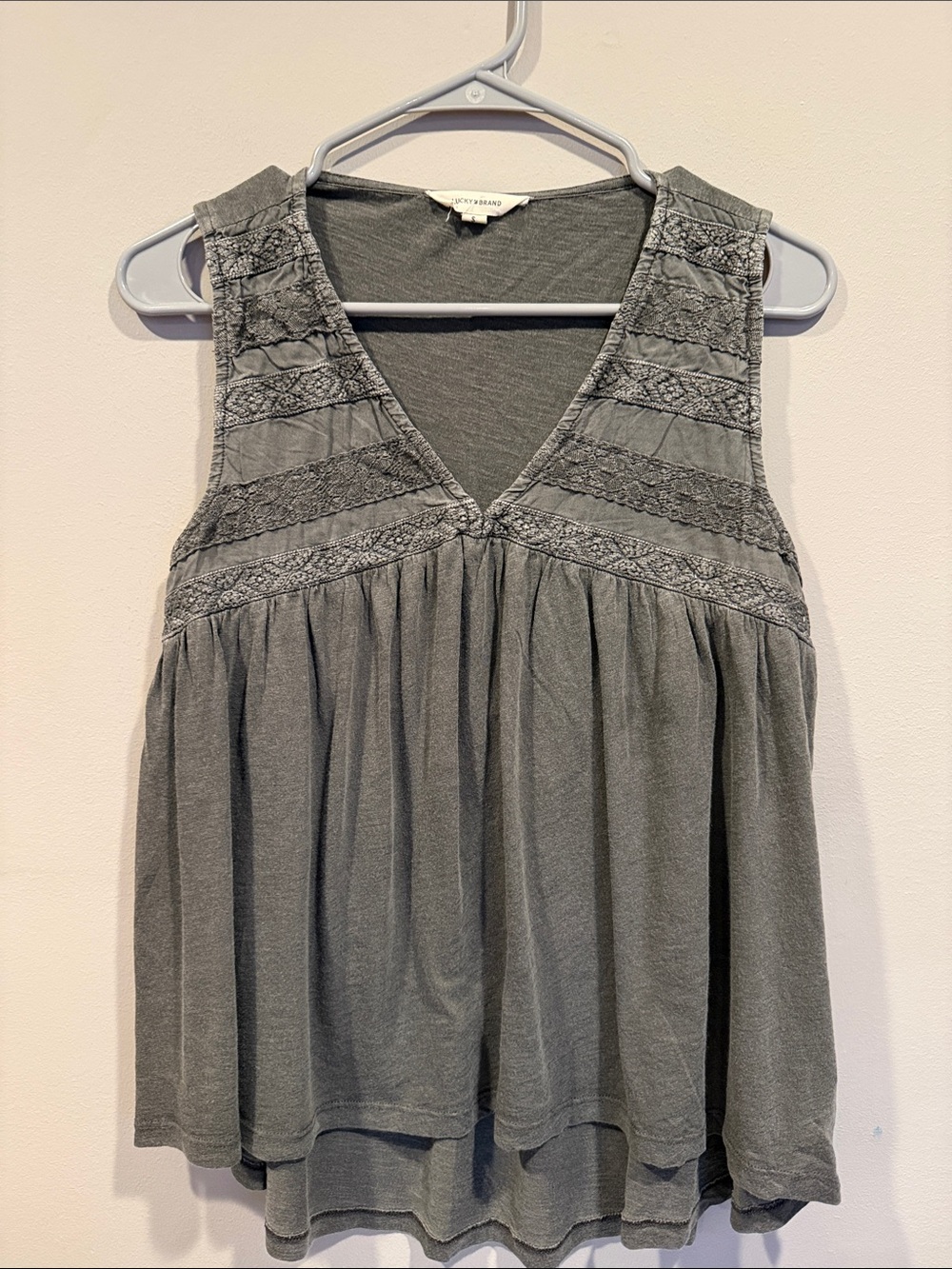 Lucky Brand Grey Lace-Panel V-Neck Camisole